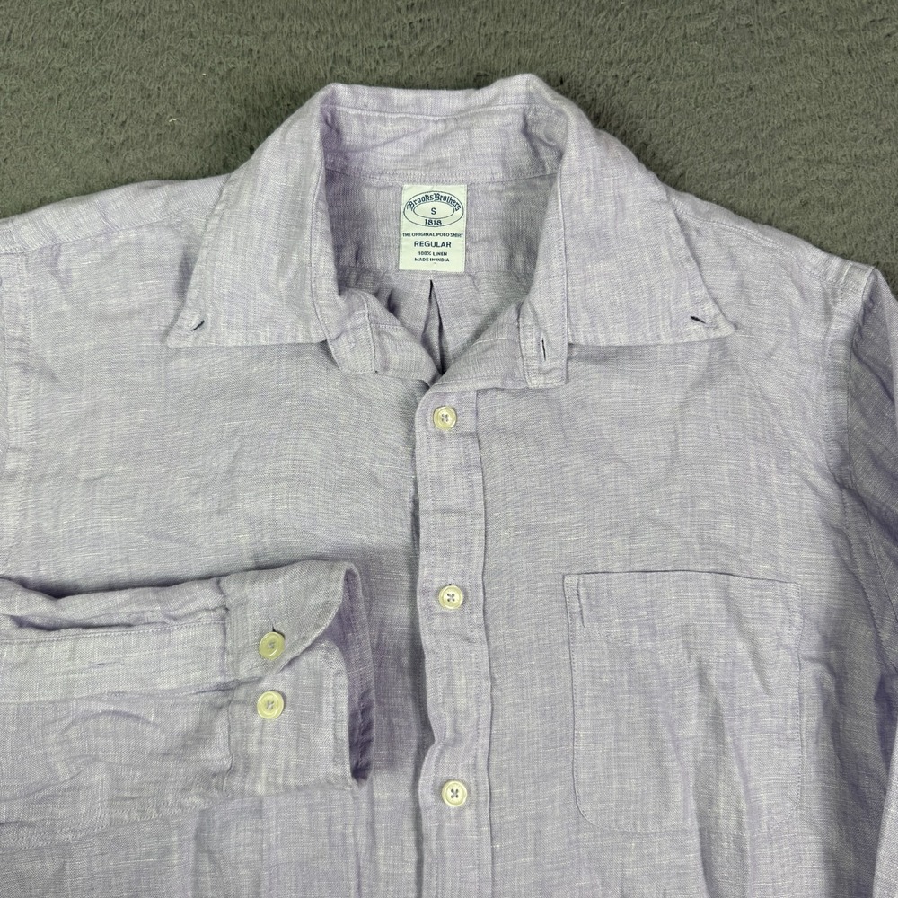 Brooks Brothers Shirt Mens Small Purple 100% Linen Long Sleeve Pocket